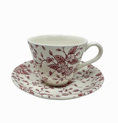 Set of 6 Vtg Grindley Royal Tudor Bouquet Tea Cup & Saucer Red