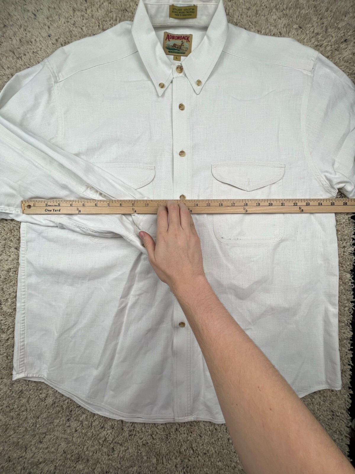 Camicia Adirondack con bottoni uomo grande MISTO LINO tinta unita bianca fila Savile