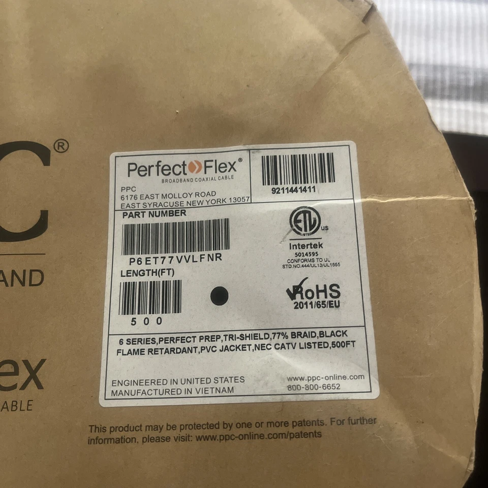 500 FT BLACK PPC PERFECTFLEX BROADBAND RG6 COAXIAL Cable BLACK TRISHIELD -Carton - Image 2 of 4