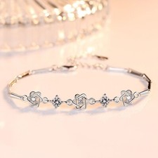 925 Sterling Silver Crystal Star Charm Bracelet Women Girls Jewellery Gift UK