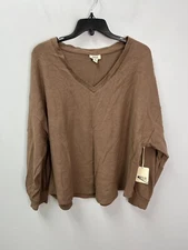 a.n.a Brown V-Neck Textured Long Sleeve Shirt Women's Size 0X