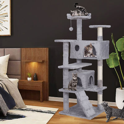 55'' Cat Tree Tower Activity Center Scratching Rest and Sleep Large Playing Condo