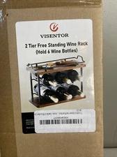 Countertop Wine Rack Metal Frame with Wood Shelf Holds 6 Bottles