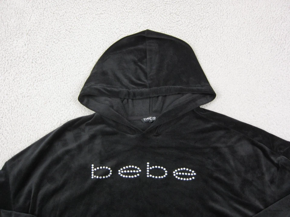 复古 Bebe 连帽衫女式大号黑色丝绒水钻女士运动衫 — 第 2/4 张图片