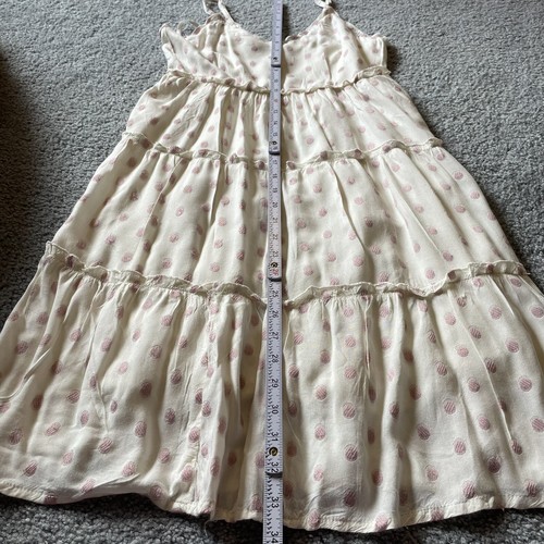 Sim & Sam Girls Dress Sz M/14 White Rayon Pink Dots Tiered Smocked Sleeveless - Picture 5 of 12
