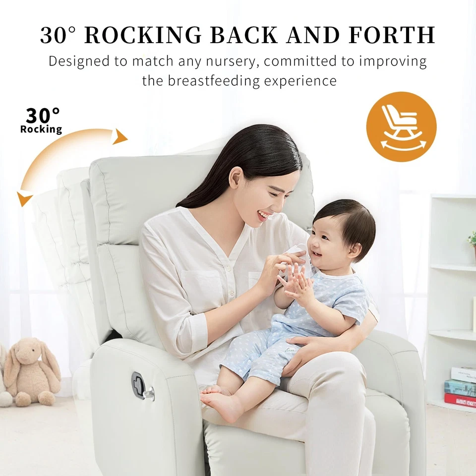 Swivel Rocker Recliner Chair 360° Rocking Nursery Chair PU Faux Leather Gray - Image 3 of 4
