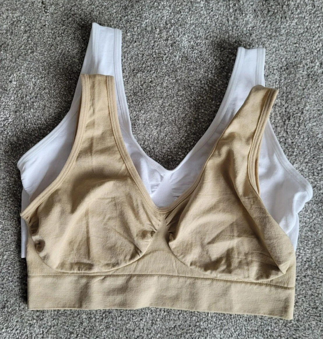 Blu Apparel 2 Pack Seamless Comfort Sports Bras White & Beige -Size L (UK  14)