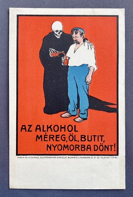 Anti-Alkoholische Propagandakarte Ungarn / Ervin Voit. 1912 / Seidler Budapest