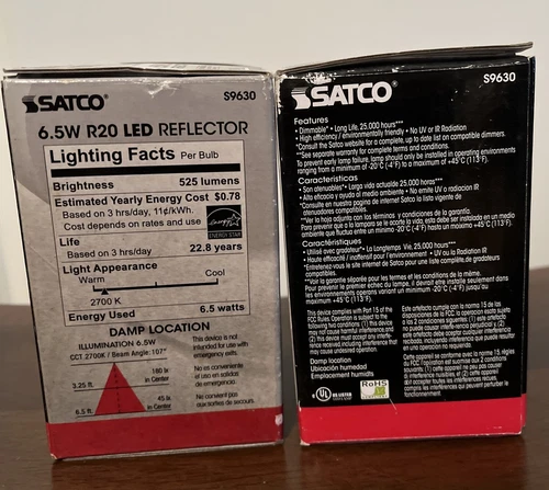 Satco S9630 LED Reflector 6.5W =50W 120V R20 E26 Dimmable Frost 2700K Warm White - Picture 2 of 4