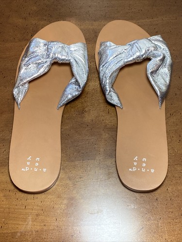 womens metallic silver knot slide sandals size 6 A New Day - Picture 2 of 8