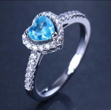 Silver 925 Elevated Light Blue Heart Ring Size 7.5 - 56