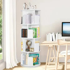 Rotating Bookshelf,Wooden Rotating Corner 4-Tier 360 Display Spinning Floor Stan