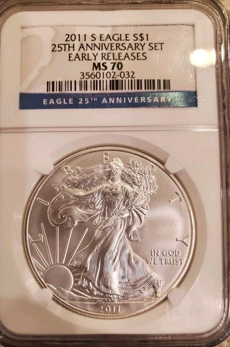2011-S 25th Anniversary Set Early Releases Uncirculated Silver Eagle NGC MS70