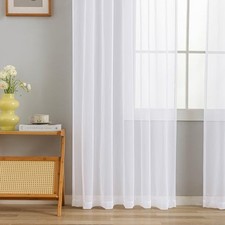 White Sheer Tulle Curtains - 2 Panel Sets, 52"W x 90"L Pack of 2 White-voile