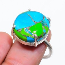 Copper Green Turquoise Gemstone 925 Sterling Silver Jewelry Ring Size Adj. k197