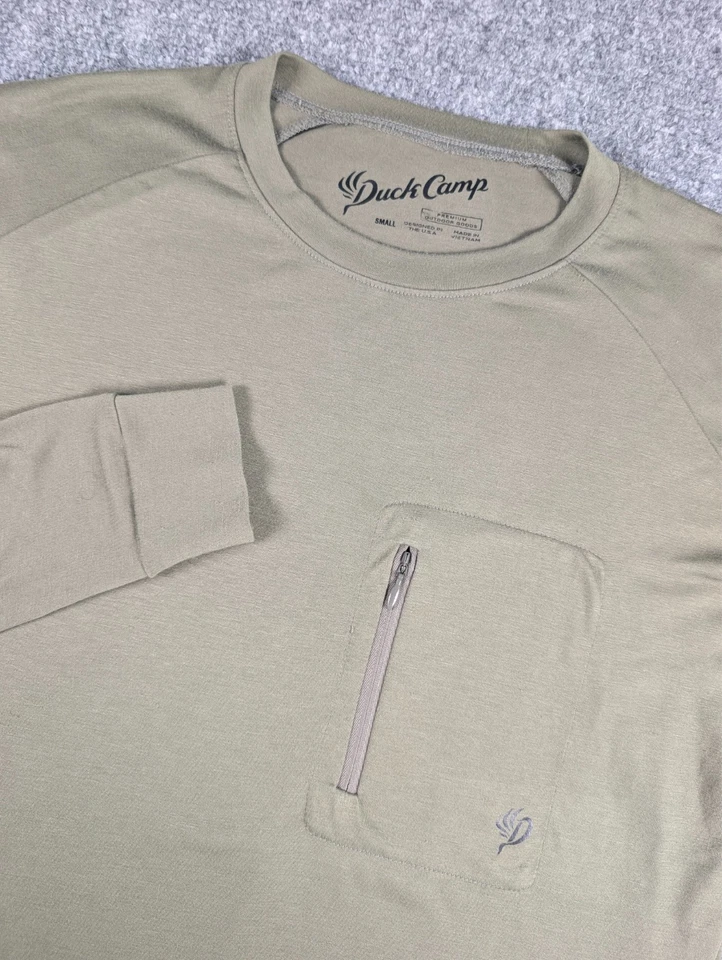 Camisa masculina manga longa bambu Duck Camp pequena verde bolso com zíper leve - Imagem 2 de 4