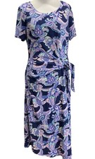 Talbots Faux Wrap Dress Womens L Purple Floral Paisley T-Shirt Coastal Vacation