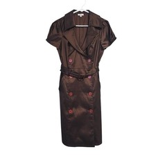 OC by OC Vintage Y2K Chocolate Brown Double Breasted Trench Midi Dress Belted 6