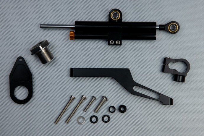 Amortisseur direction alu CNC noir et fixation pour Kawasaki ZX6R 2013-2018