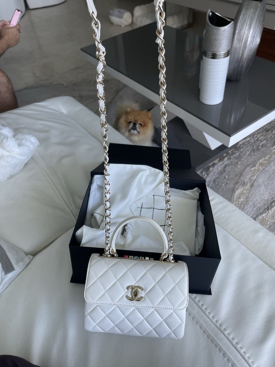 CHANEL Mini Top Handle In White Multicolored Lettering | eBay