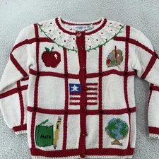 Vintage The Eagle's Eye Hand Knit Cardigan Sweater Womens M/L Teacher School 90s