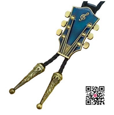Bolo Tie Guitar Dark Blue & Brass Music Unisex Band Rock Fashion* Accessory