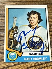 1974/75 O-PEE-CHEE NHL HOCKEY CARD #7 GARY BROMLEY RC AUTO AUTOGRAPH OPC Signed