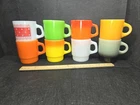 Vintage Anchor Hocking Fire King Stacking Milk Glass Mixed Color Mug Lot of 8 #1