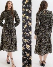 NWOT New In Floral Escape Dress A-line Mock Neck Long Sleeves Midi Boho Size L