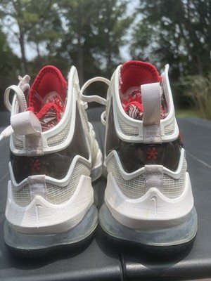 Nike LeBron 19 White Red Black High-Top Mesh Basketball Sneakers Men's