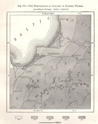 Januar Temperatur in Ostpreußen per Putzger. Kaliningrad. Skizzenkarte 1885