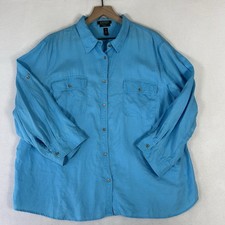 Women  s Teal Lauren Ralph Lauren 100 Linen Exclusive button-up shirt size L