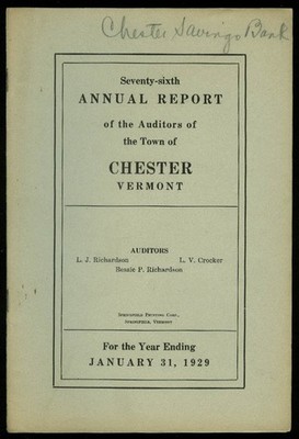 Town of Chester Vermont Annual Report 1/31 1929