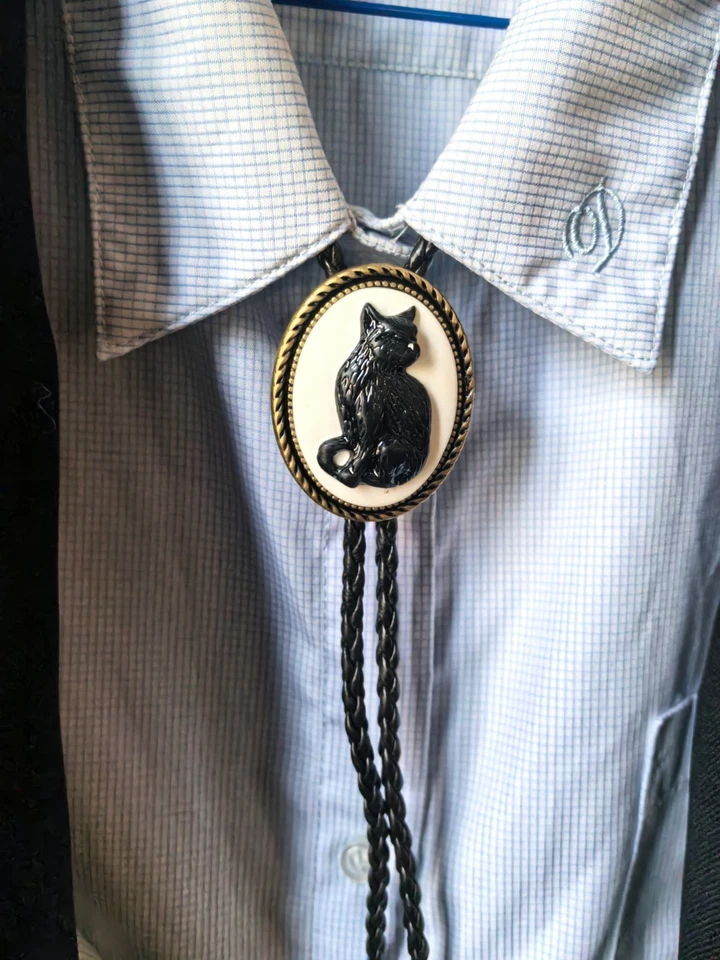 Corbata vintage camafeo gato negro bolo para hombre collar de boda corbata de vaquero occidental Foto 2 de 4