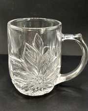 Vintage Mikasa Heavy Etched Crystal Clear Poinsettia Coffee Drink Mug 12 oz