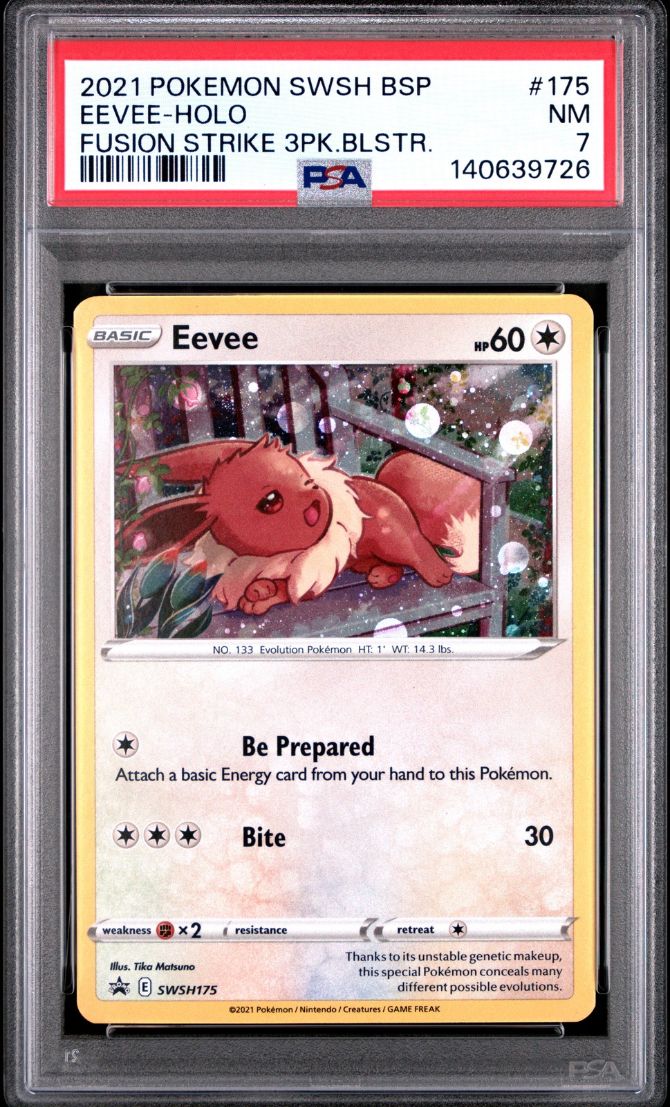 EEVEE #175 COSMOS HOLO - 2021 POKEMON SWSH BLACK STAR PROMO FUSION STRIKE PSA 7