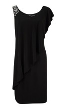 Betsy & Adam Women's Beaded Shoulder Jersey Dress (4, Black)