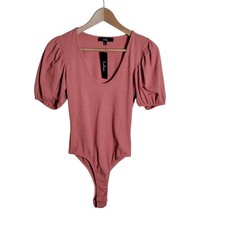 Lulus Pink Short Puff Sleeve Bodysuit Size Small NWT