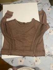 Women's Brown Pullover Sweatshirt, Crew Neck Raglan Long Sleeve, Size S