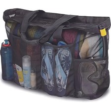 1pc Extra Large Mesh Beach Bag, Breathable Mesh Tote with Zipper Side Pockets,