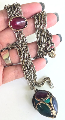 Vintage Trifari Royal Renaissance Lariat Stained Glass Broken Necklace For Parts