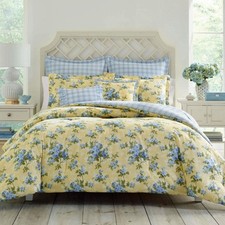 Laura Ashley 7-Piece Reversible Yellow Floral Cotton Full/Queen Comforter Set
