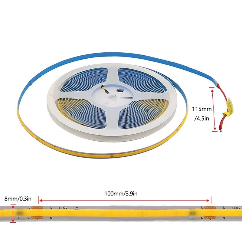 COB LED Strip Light AC110V High Voltage 32.8ft 10W/M 8mm Width For Home/Office - Image 3 of 4