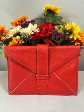 ROOTS CANADA Red Pebble Genuine Leather Slim Envelope Pouch Monogram KOBO