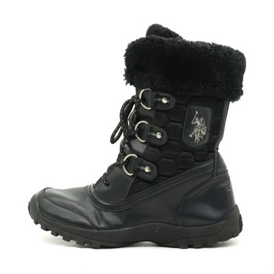 U.S. Polo Assn. Damen Crest Stiefel Schwarz Kunstleder Boots Winterstiefel EU 39