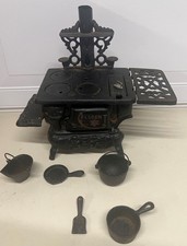 Vintage Miniature Crescent Cast Iron Stove With Accessories