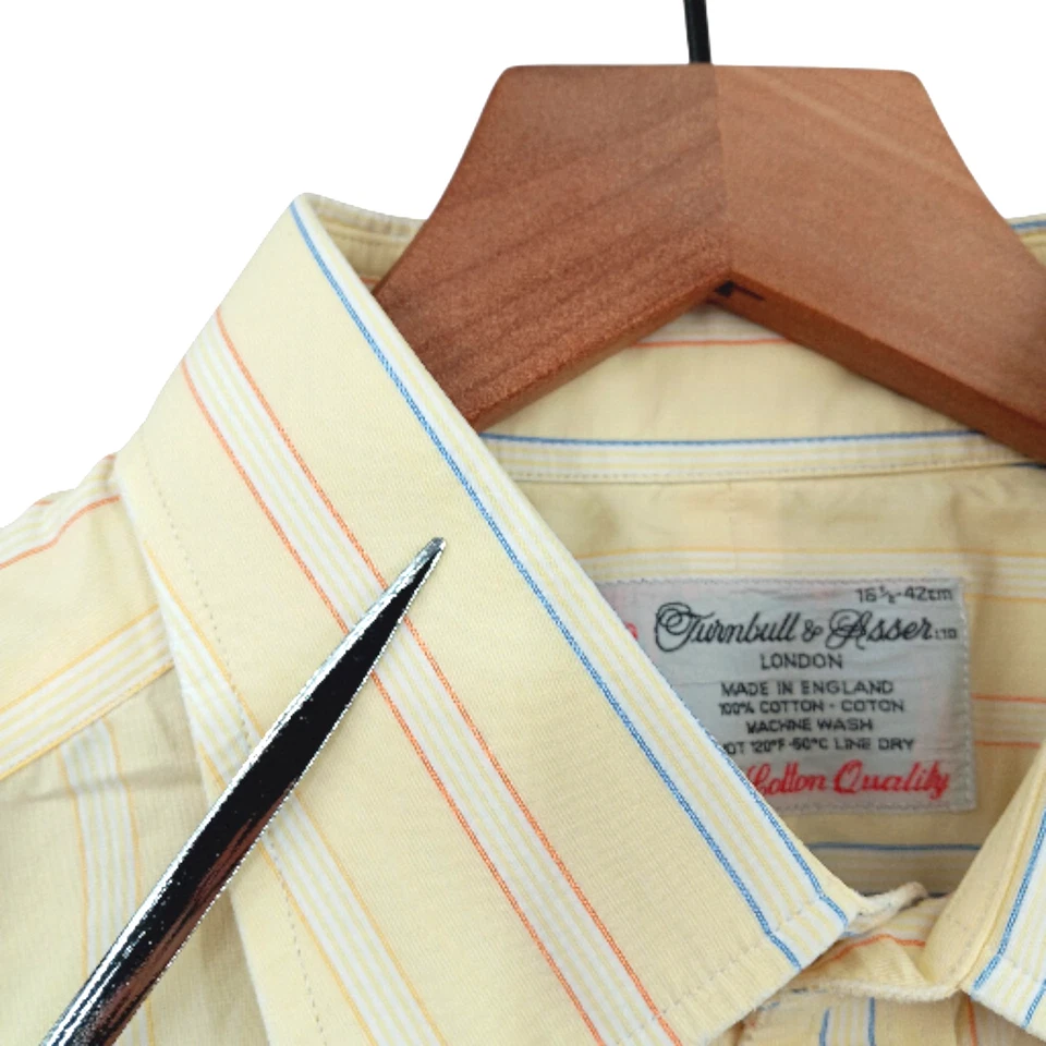 Camisa de algodón Turnbull & Asser Sea Island para hombre 16,5 42 algodón a rayas amarillas DEFECTOS Foto 2 de 4