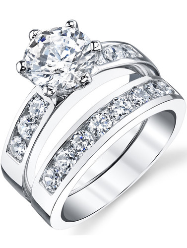 Sterling Silver 925 2.00 Carat Engagement Ring Wedding Band Set 2-Pc With CZ