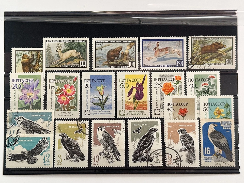 Juego de 20 estampillas postales de flora y fauna animales aves años 60 URSS MNH MH Foto 2 de 4