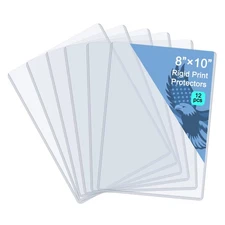 12 Pack 8" x 10" Rigid Print Protectors Clear Hard Plastic Page Sheet Protect...